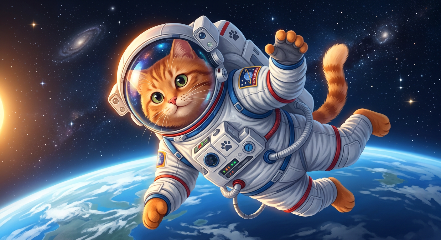 Sample: the same cat reimagined as an astronaut floating above Earth